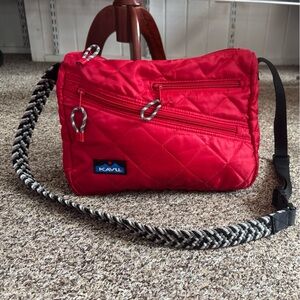 Kavu Quilted Red Crossbody with Black & White Woven Strap